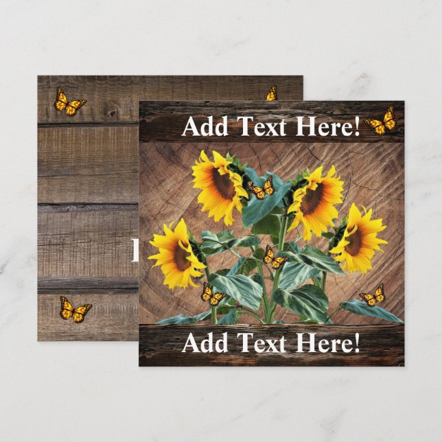 Noteringskort för solrosblommor (Rustic Barn Board Anteckningskort (Fram/baksida)