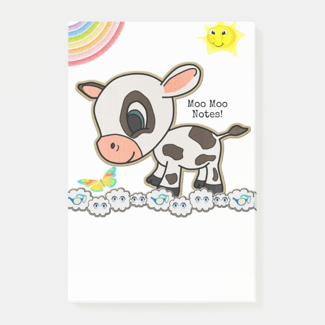 Notes Cow Sol Rainbow Butterfly Post-it Block (Framsida)