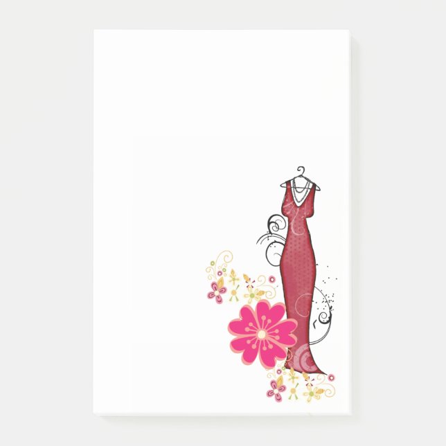 Notes Red Dress Blommigt Flowers Dress Maker Post-it Block (Framsida)