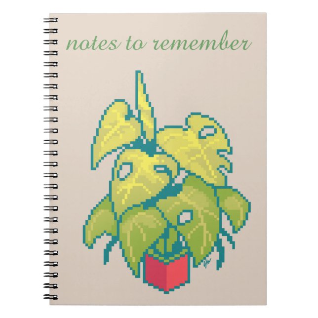 Notes to remember, Monstera , pixel art Anteckningsbok (Framsidan)