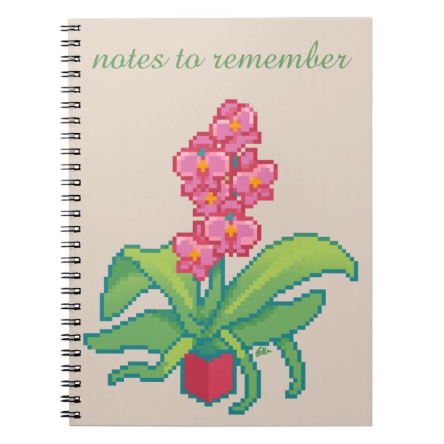 Notes to remember, orchid , pixel art anteckningsbok (Framsidan)