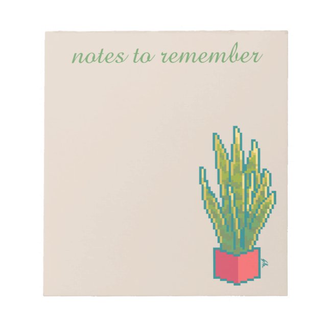 Notes to remember,  snake plant, pixel art anteckningsblock (Framsida)