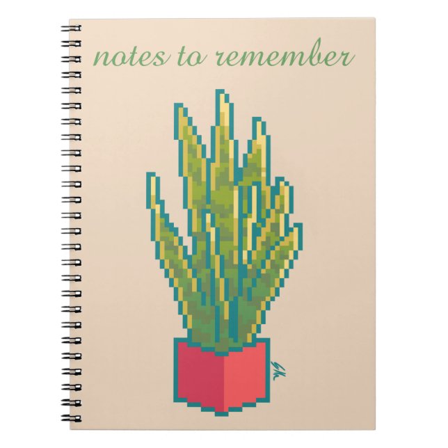 Notes to remember,  snake plant, pixel art anteckningsbok (Framsidan)