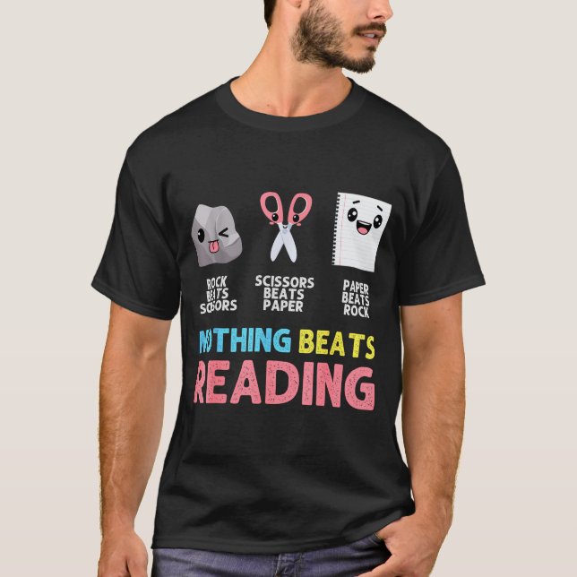 Nothing Beats Reading Funny Rock Paper Scissors  T Shirt (Framsida)