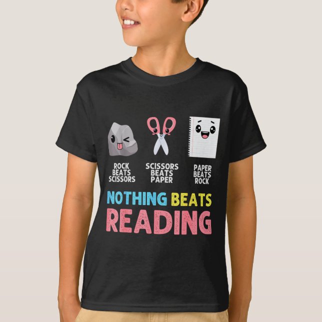 Nothing Beats Reading Funny Rock Paper Scissors  T Shirt (Framsida)
