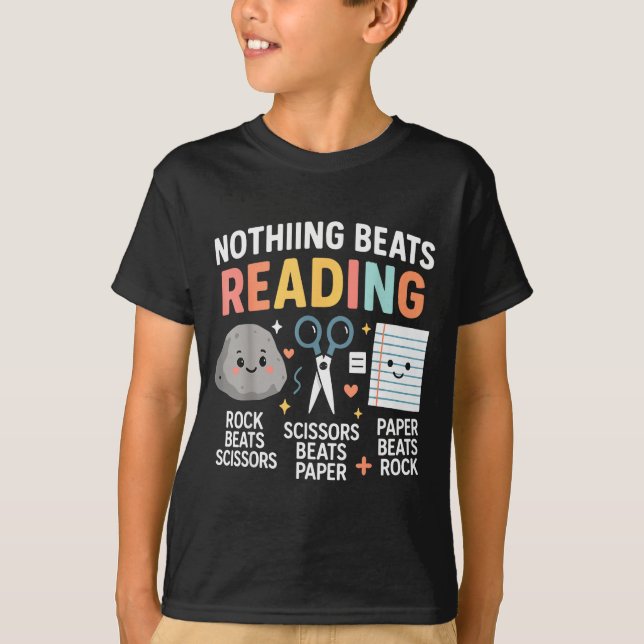 Nothing Beats Reading Rock Paper Scissors Funny Bo T Shirt (Framsida)