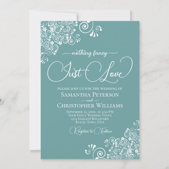 Nothing Fancy Just Love Aqua Teal Wedding Inbjudningar (Framsida)
