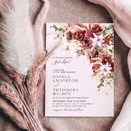 Nothing Fancy Just Love Burgundy Floral Qr Wedding Inbjudningar