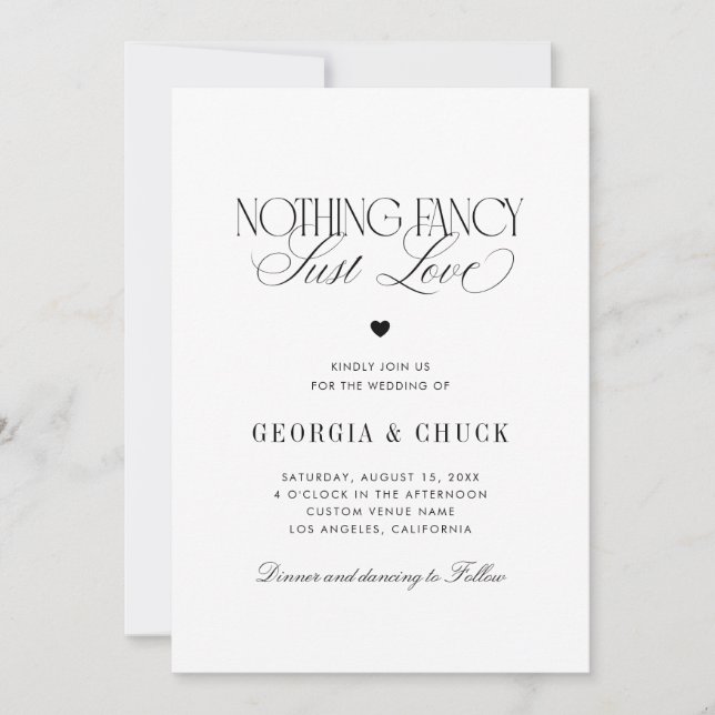 Nothing Fancy Just Love Luxe Script Photo Wedding Inbjudningar (Framsida)