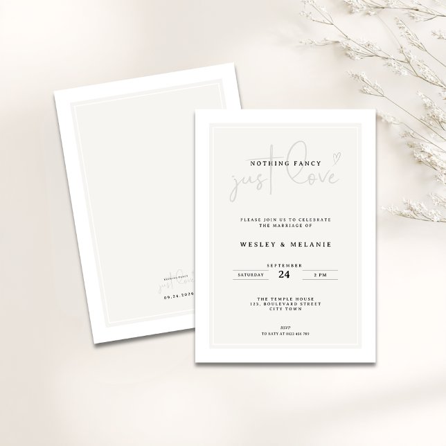 Nothing Fancy Just Love Minimal Elegant Wedding Inbjudningar (Nothing fancy just love minimalist wedding invitation)