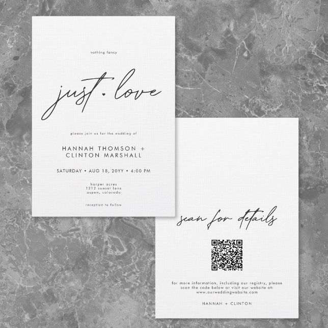 Nothing Fancy Just Love Minimalist Wedding Inbjudningar (Nothing Fancy Just Love Minimalist Wedding Two Sided Invitation)