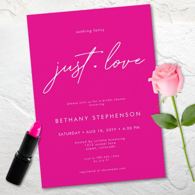 Nothing Fancy Just Love Pink Minimal Bridal Shower Inbjudningar (Nothing Fancy Just Love Pink Minimal Bridal Shower Invitation)