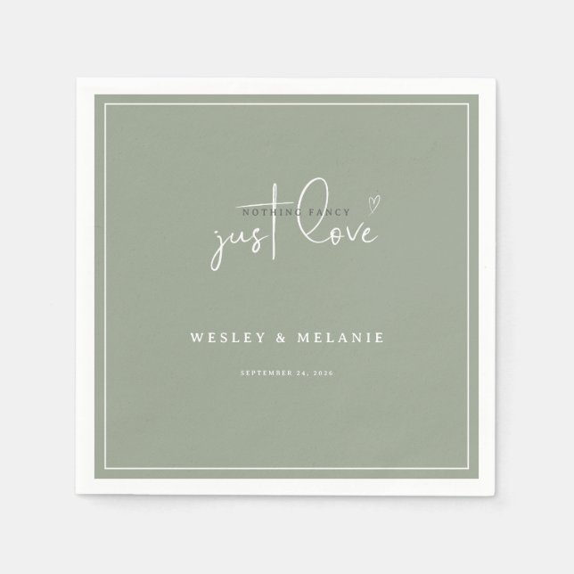 Nothing Fancy Just Love Sage Green Elegant Wedding Pappersservett (Framsidan)