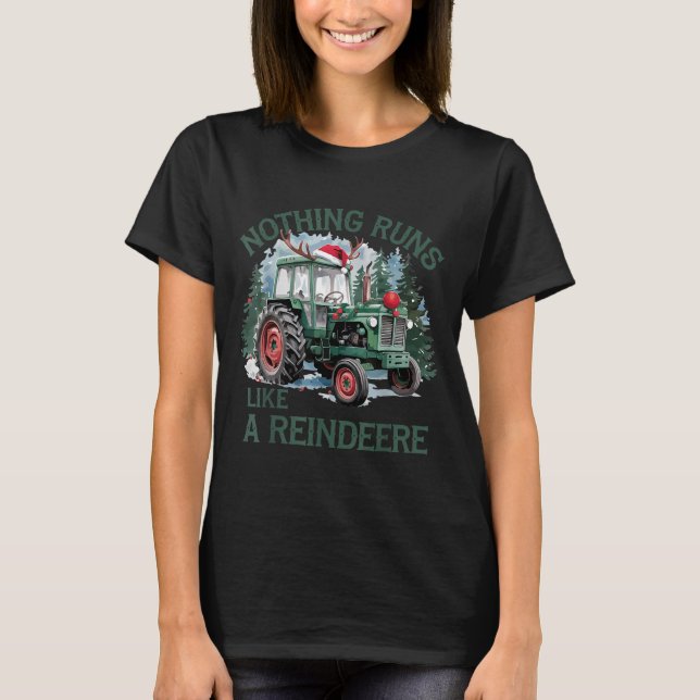 Nothing Runs Like A Reindeer Christmas Tractor Far T Shirt (Framsida)