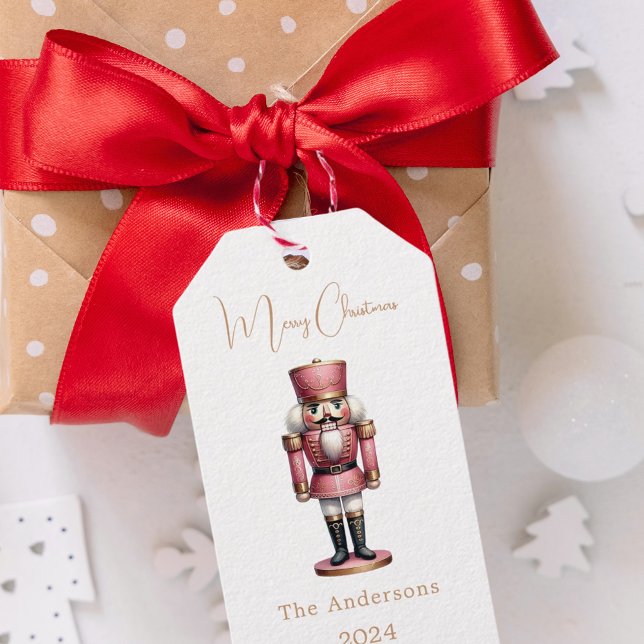 Nötknäckare rosa jul presentetikett (Skapare uppladdad)