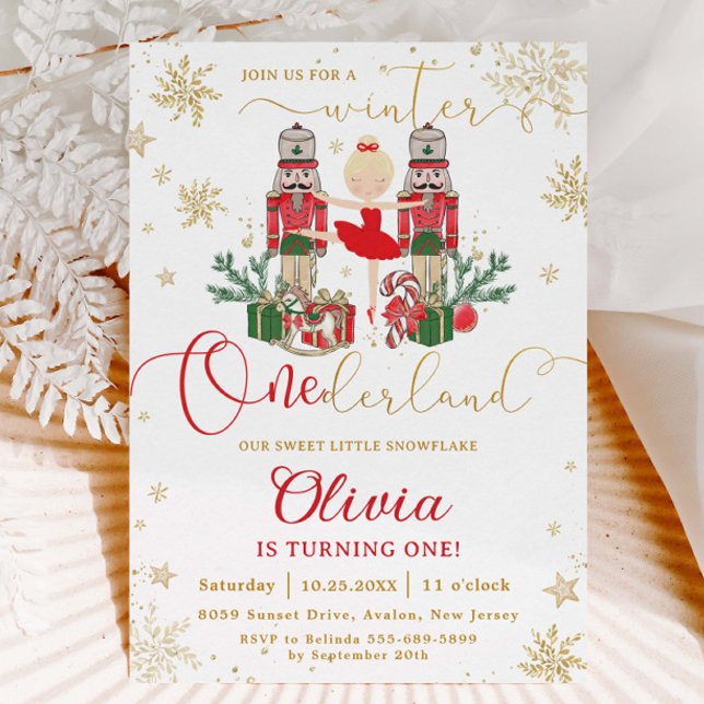 Nötknäckaren Vinter Onederland 1-årsdag Röd Inbjudningar (Skapare uppladdad)