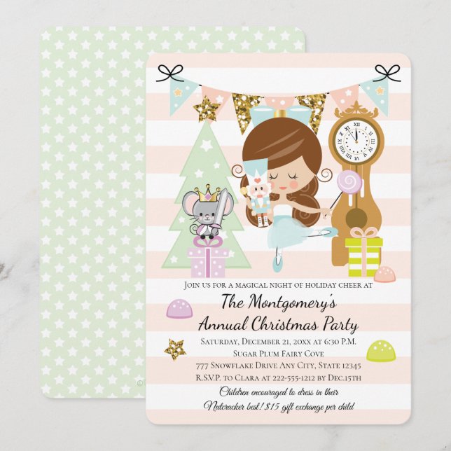 Nötknäppar-julkalasin inbjudan Brunett (Fram/baksida)