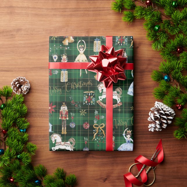 Nötknäpparbalett God Jul Grön Rutar Presentpapper (Julgåva)