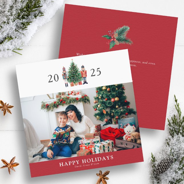 Nötknäpparbild julkort (2025 Nutcracker Red Christmas Photo Happy Holidays Card by Painted Paperie
)