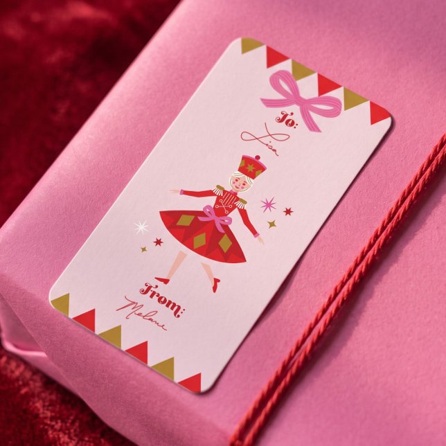 Nötknäppardans Till/Från Rosa Julpresent Adressetikett (Nutcracker Ballet To/From Pink Christmas Gift Label)