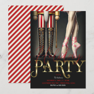 Nötknäppare & Ballerina Svart Guld Julfest Inbjudningar