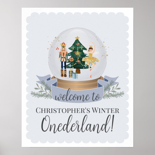 Nötknäppare Blå Vinter Onederland födelsedags välk Poster (Framsidan)