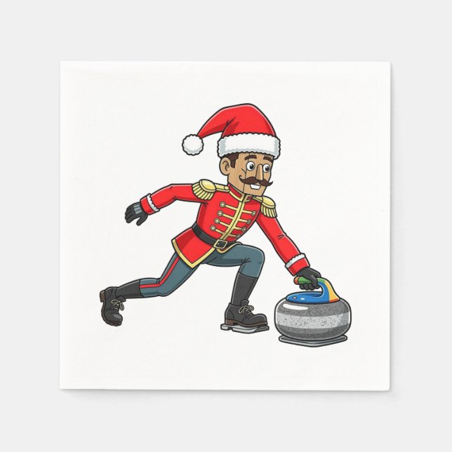 Nötknäppare Curlingspelare Holiday Vintersporter Pappersservett (Framsidan)