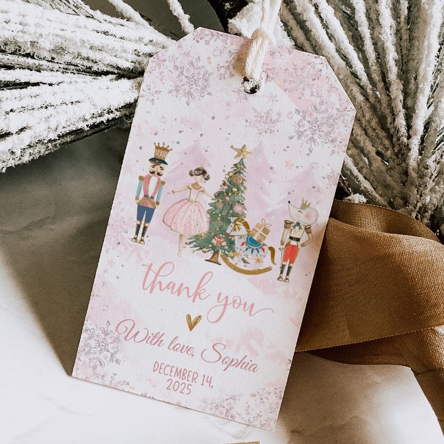 Nötknäppare Födelsedags Wonderland Presentetikett (Nutcracker Wonderland pink sugar plum fairy birthday gift tag)