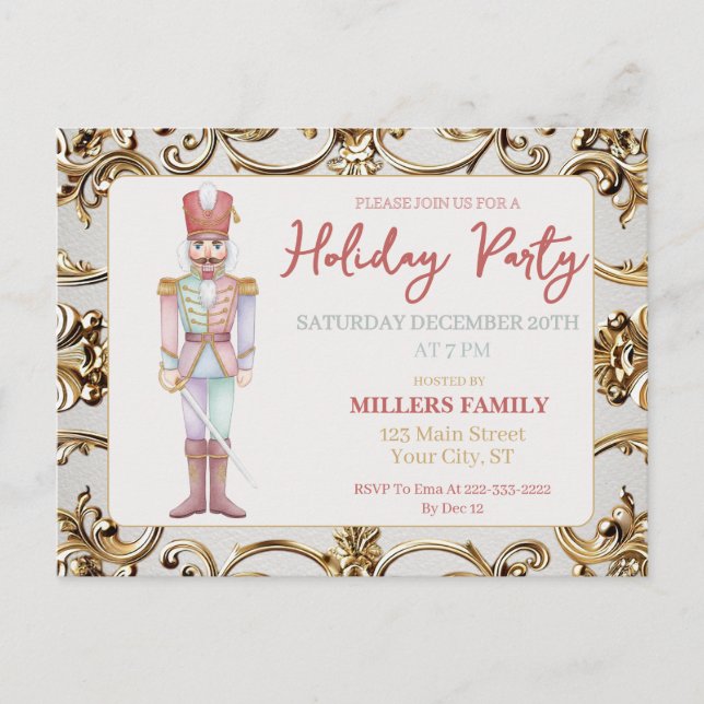 Nötknäppare Guld Ram Jul Holiday Party Helg Vykort (Framsida)