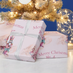 Nötknäppare jul anpassat namn på mjuk rosa presentpapper