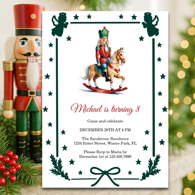 Nötknäppare jul barn födelsedagsfest inbjudningar (Nutcracker Christmas Kids Birthday Party Rocking Horse Invitation)