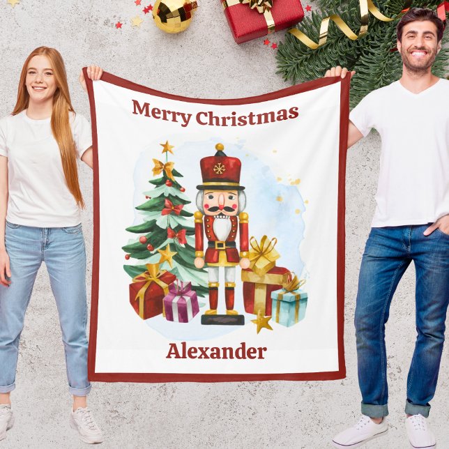 Nötknäppare julfilt för barn med namn fleecefilt (Nutcracker Christmas Blanket for Kids With Name)
