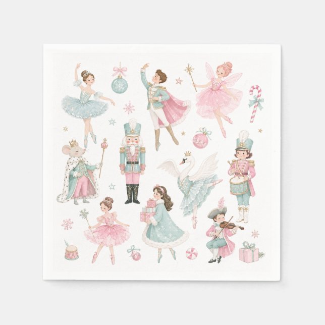 Nötknäppare julpastell balett rosa papper pappersservett (Framsidan)