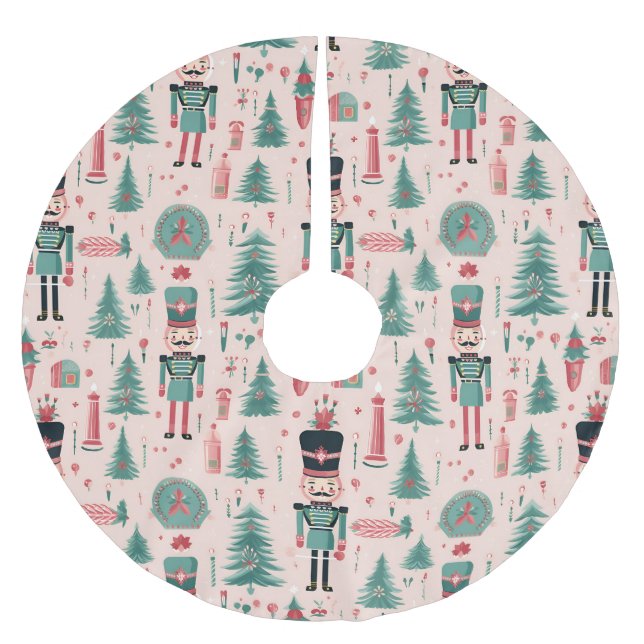 Nötknäppare Rosa Mint Mönster Julgran Skört Julgransmatta Borstad Polyester (Framsidan)