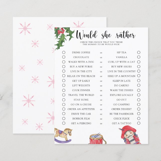 Nötknäppare - Skulle hon hellre Baby Shower-spel (Fram/baksida)