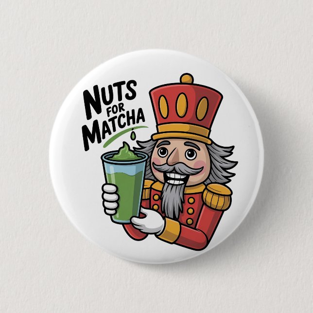Nötknäppare som håller i Matcha Latte Roliga nötte Knapp (Framsida)