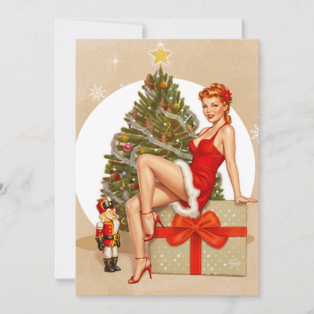Nötknäppare Söt Retro Pinup Julkort (Framsida)
