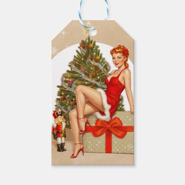 Nötknäppare Söta Retro Pinup Jul Presentkort Presentetikett (Framsidan)
