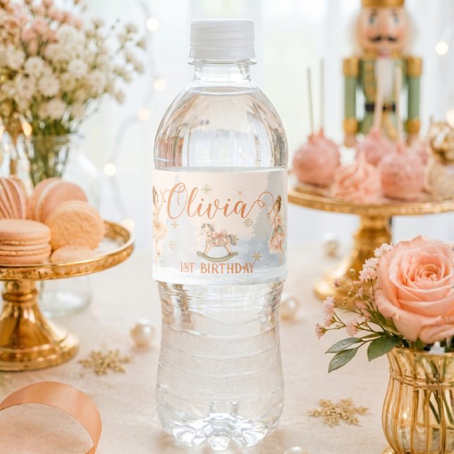Nötknäppare Sugar Plum 1-årsdag Vattenflaskor Etikett (Nutcracker Sugar Plum 1st Birthday Water Bottle Label)