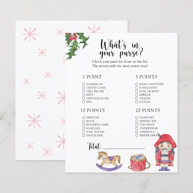 Nötknäppare - Vad har du i handväskan baby shower  (Fram/baksida)