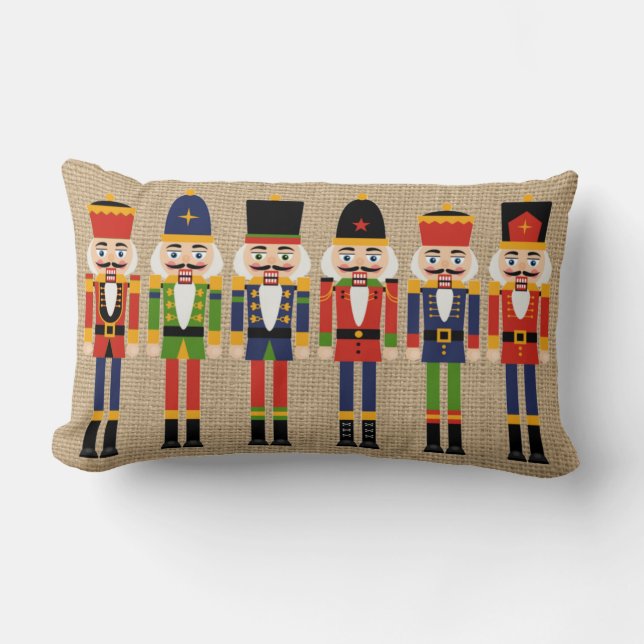 Nötknäpparejulen kudder på fauxBurlap Lumbarkudde (Framsida)