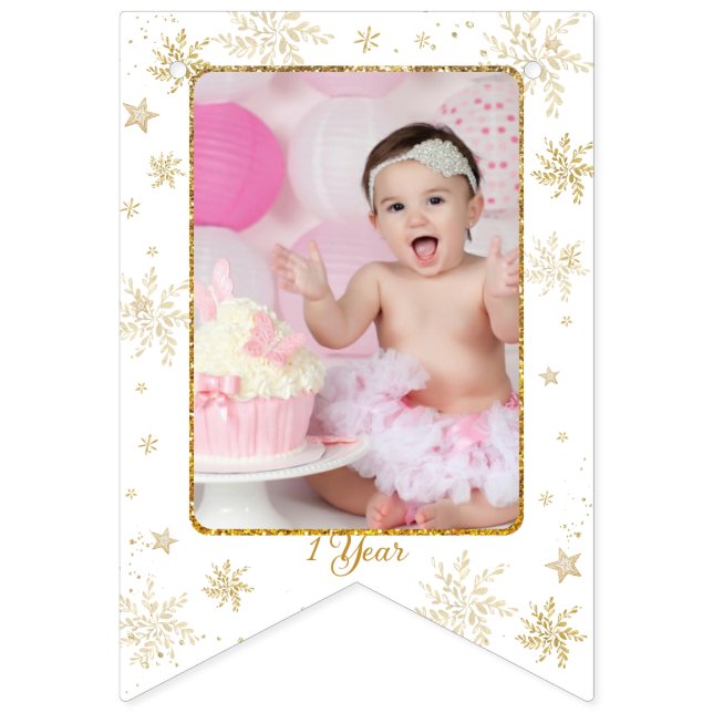Nötknäpparen Onederland 1-års födelsedagsfoto mils Vimplar (Fjortonde flaggan)