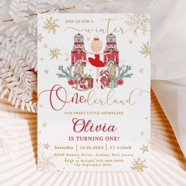 Nötknäpparen Vinter Onederland 1-årsdag Röd Inbjudningar (Skapare uppladdad)