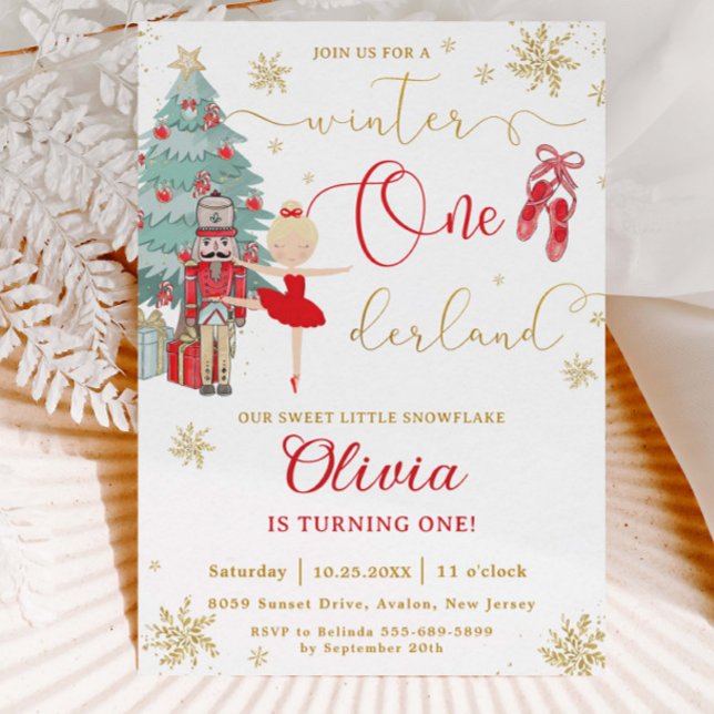 Nötknäpparen Vinter Onederland 1-årsdag Röd Inbjudningar (Skapare uppladdad)