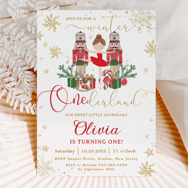Nötknäpparen Vinter Onederland 1-årsdag Röd Inbjudningar (Skapare uppladdad)