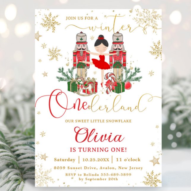 Nötknäpparen Vinter Onederland 1-årsdag Röd Inbjudningar (Skapare uppladdad)