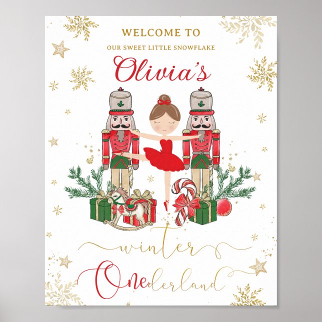 Nötknäpparen Vinter Onederland 1-årsdag Röd Poster (Framsidan)