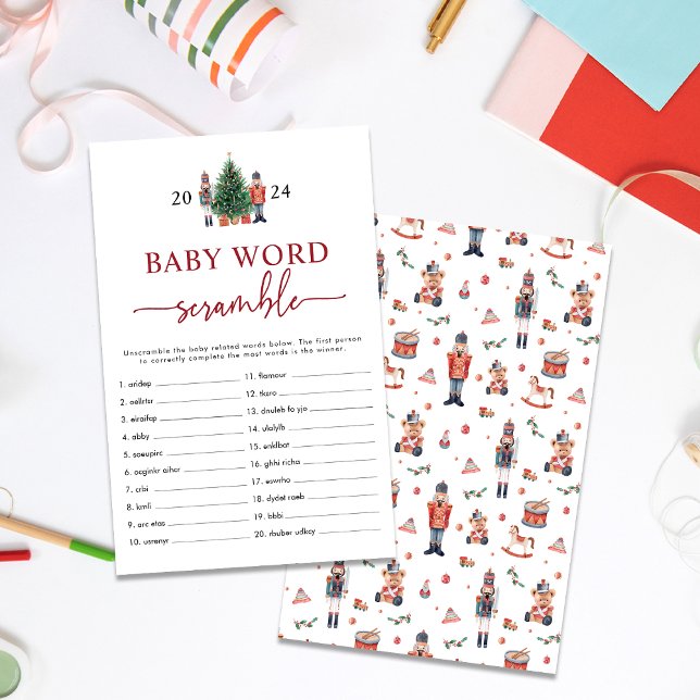 Nötknäpparens Bokstavsblandningsspel (Baby Word Scramble Holiday Nutcracker Baby Shower Game)