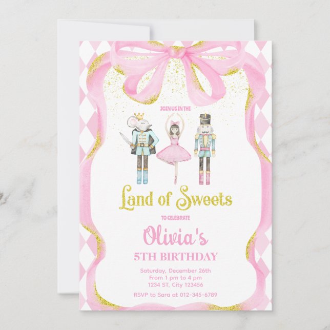 Nötknäpparland Sockerlandet Fe Pink Invitation Inbjudningar (Framsida)