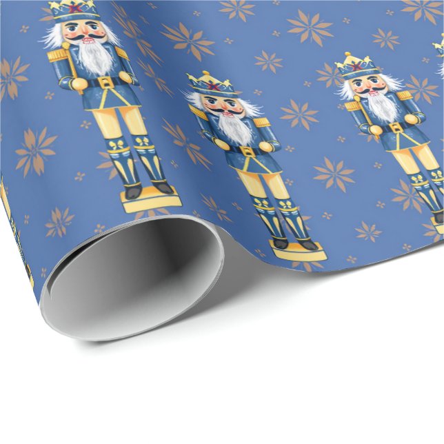 Nötknäpparmän blå och guld traditionella presentpapper (Rullad Hörn)